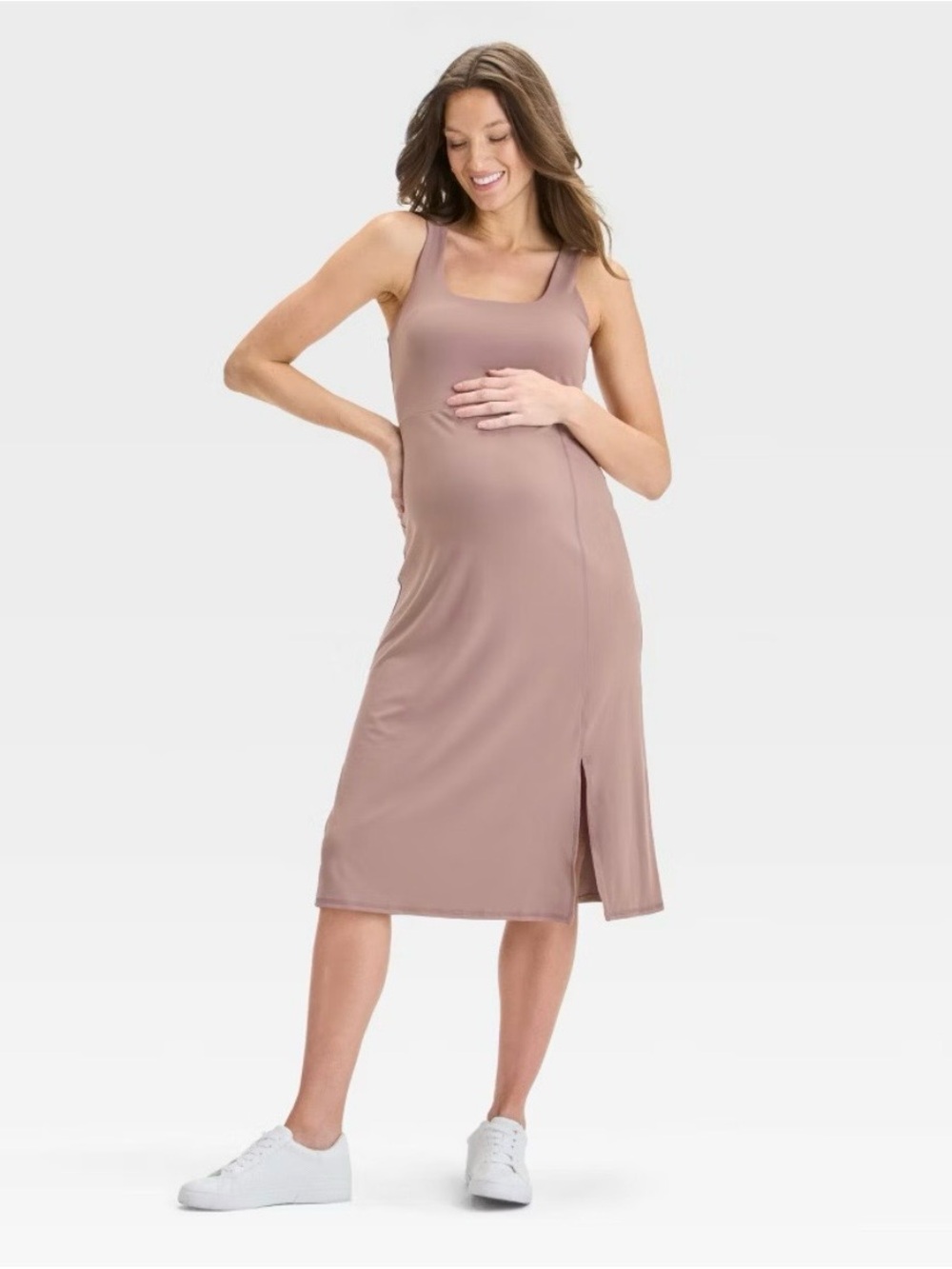 Ingrid and Isabel Maternity Tank Midi Dress in Dusty Rose